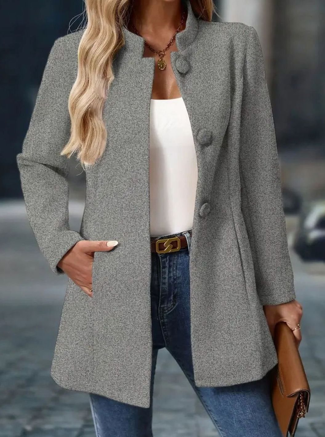 Winter Coat for Women | Elegant Stand Collar with Button Closure