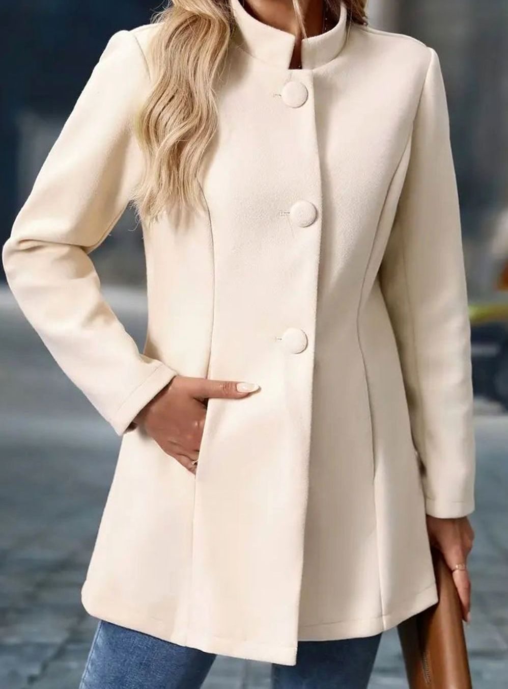 Winter Coat for Women | Elegant Stand Collar with Button Closure