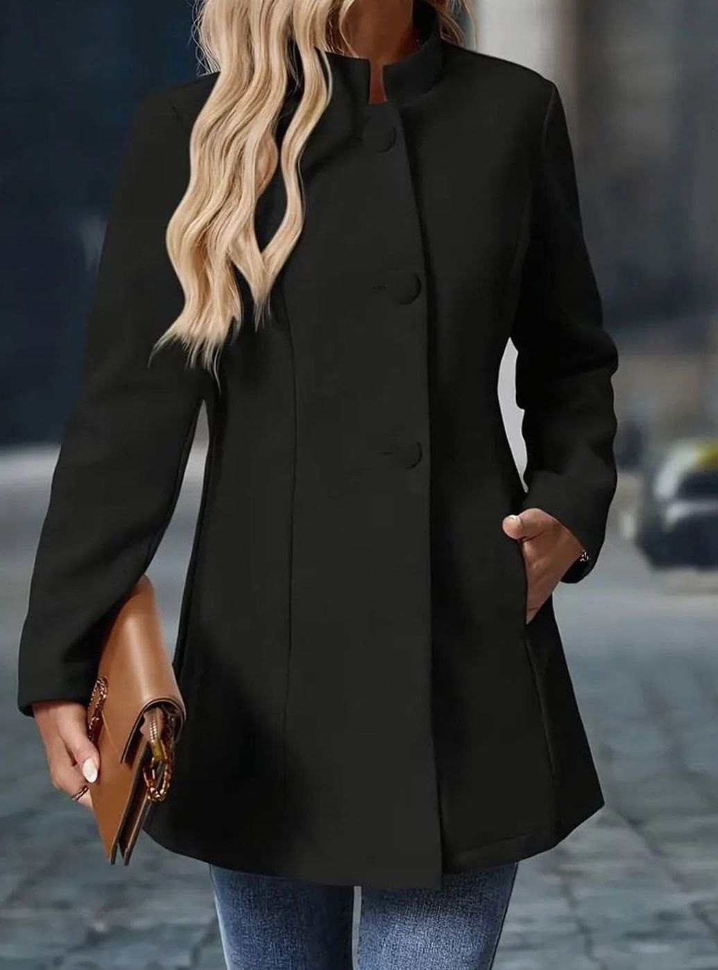 Winter Coat for Women | Elegant Stand Collar with Button Closure