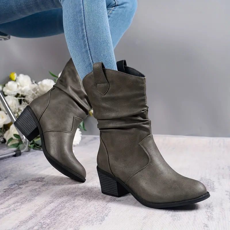 Colvara | Women's Slouchy Mid-Calf Block Heel Boots