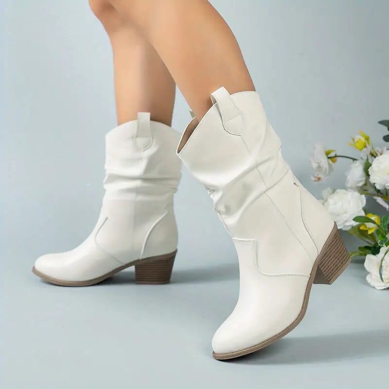 Colvara | Women's Slouchy Mid-Calf Block Heel Boots