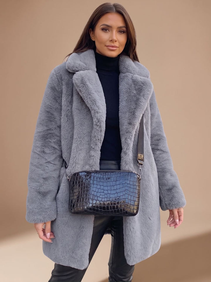 Olivia Women's Faux Fur Coat Long Teddy Jacket Open Front