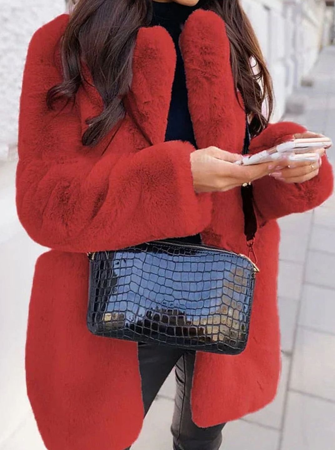 Olivia Women's Faux Fur Coat Long Teddy Jacket Open Front