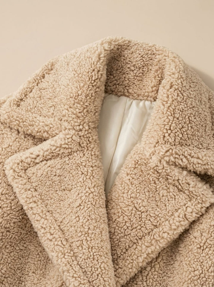 Jade | Women's Faux Fur Coat Long Double-Breasted Teddy Coat Beige
