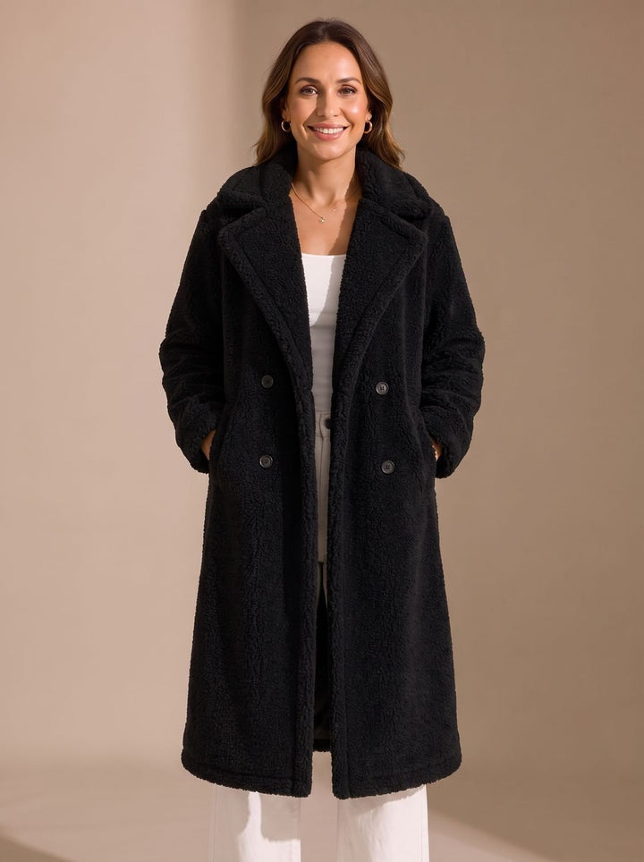 Jade | Women's Faux Fur Coat Long Double-Breasted Teddy Coat Beige