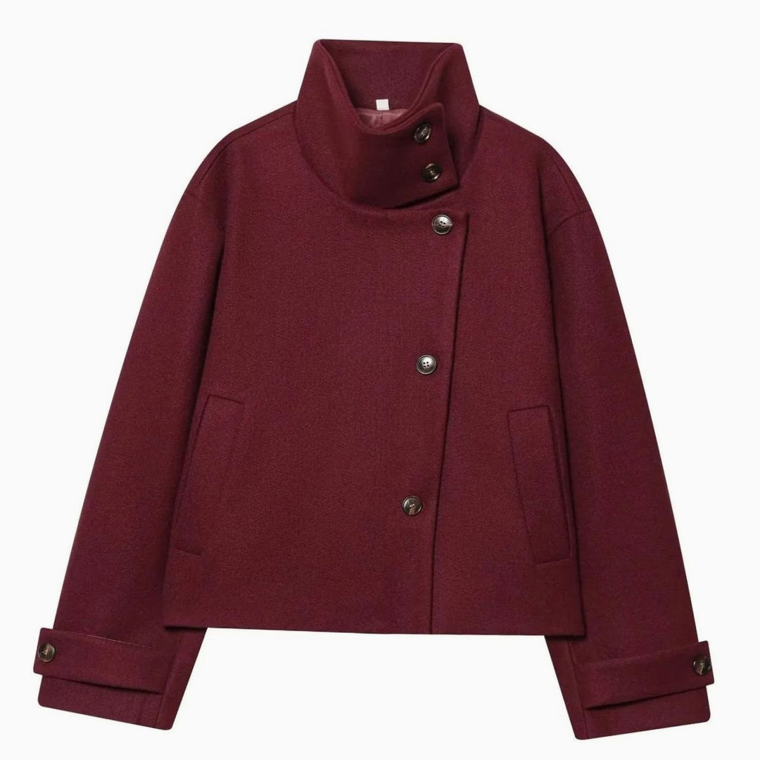 Sarah | Women's Vintage Stand Collar Wool Coat Short with Buttons