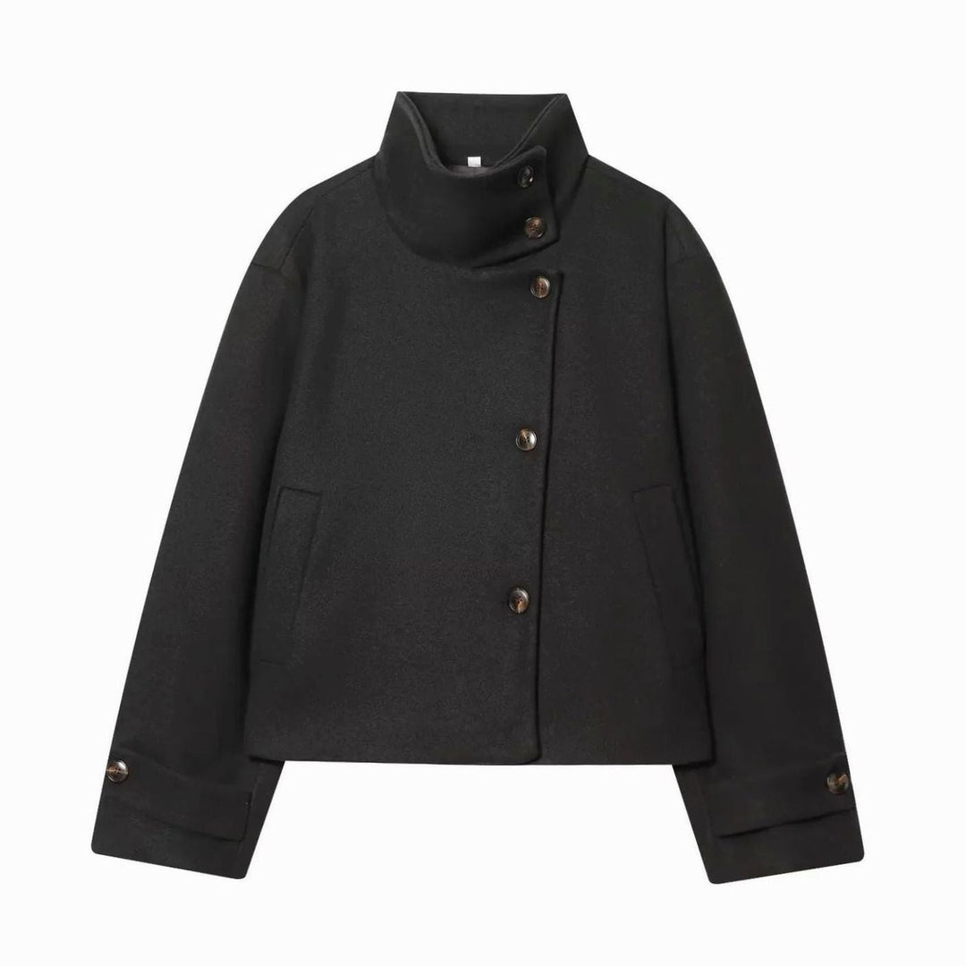 Sarah | Women's Vintage Stand Collar Wool Coat Short with Buttons