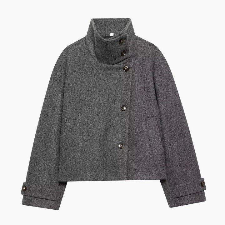 Sarah | Women's Vintage Stand Collar Wool Coat Short with Buttons