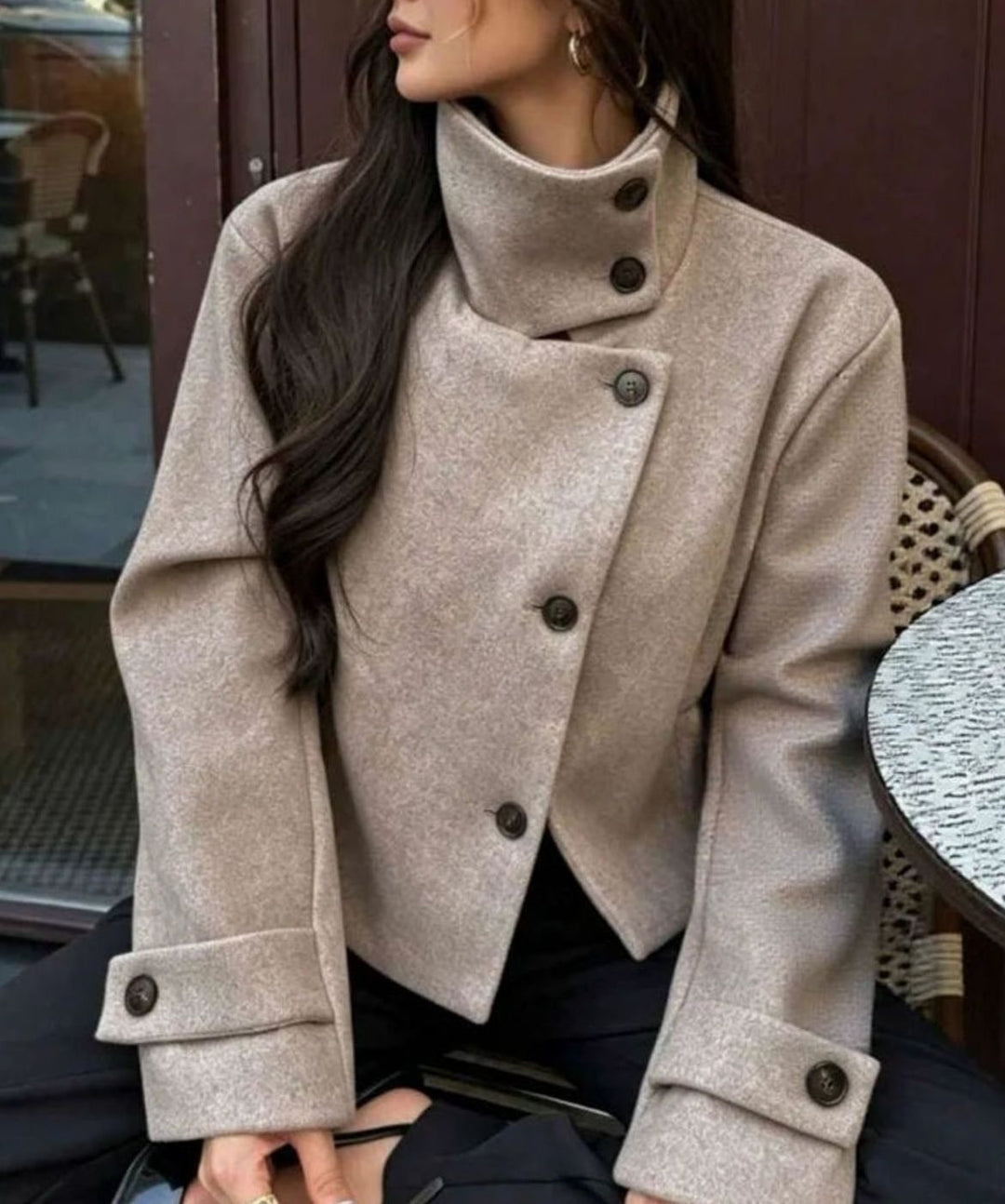 Sarah | Women's Vintage Stand Collar Wool Coat Short with Buttons
