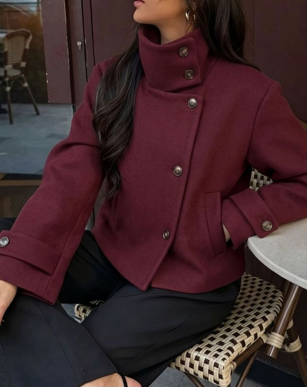 Sarah | Women's Vintage Stand Collar Wool Coat Short with Buttons