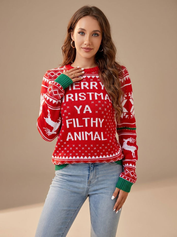 Charlotte | Women's Long Sleeve Christmas Jumper with Reindeer Knit Design