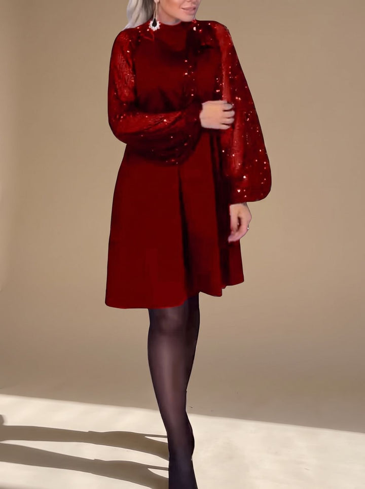 Hannah | Ladies Velvet Sequin Dress with Bow Long Sleeve