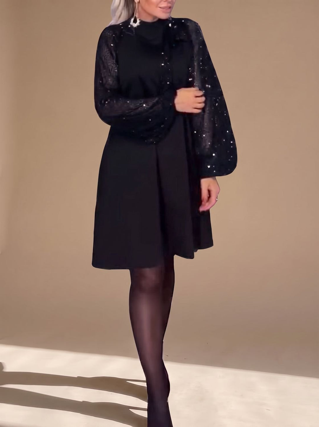 Hannah | Ladies Velvet Sequin Dress with Bow Long Sleeve