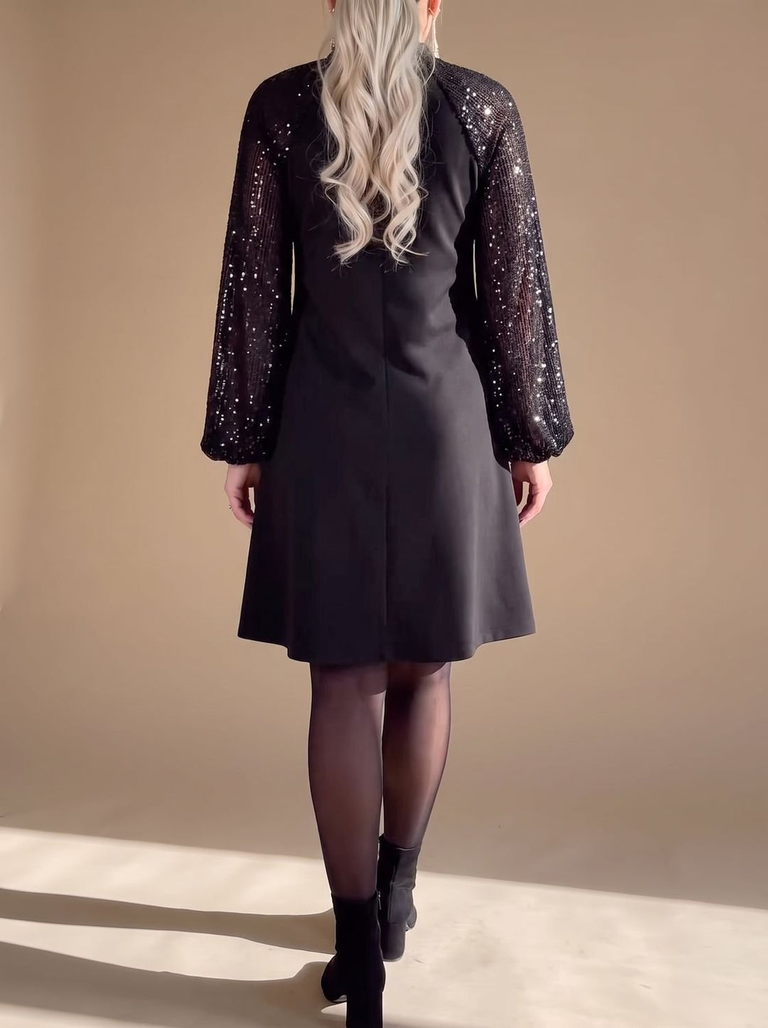 Hannah | Ladies Velvet Sequin Dress with Bow Long Sleeve