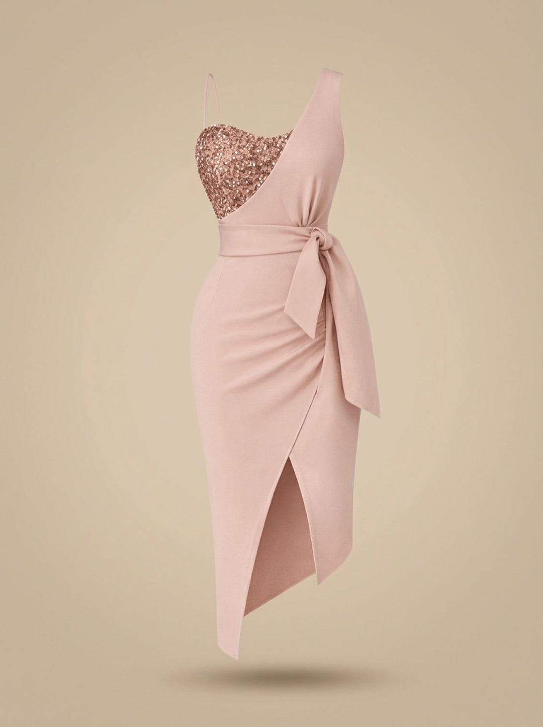 Freya | Ladies Sequin One-Shoulder Evening Dress with Bow Belt