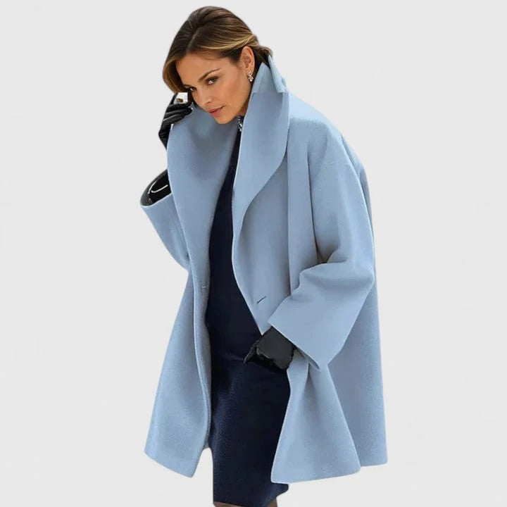 Women's button-front shawl collar wool coat with wide
