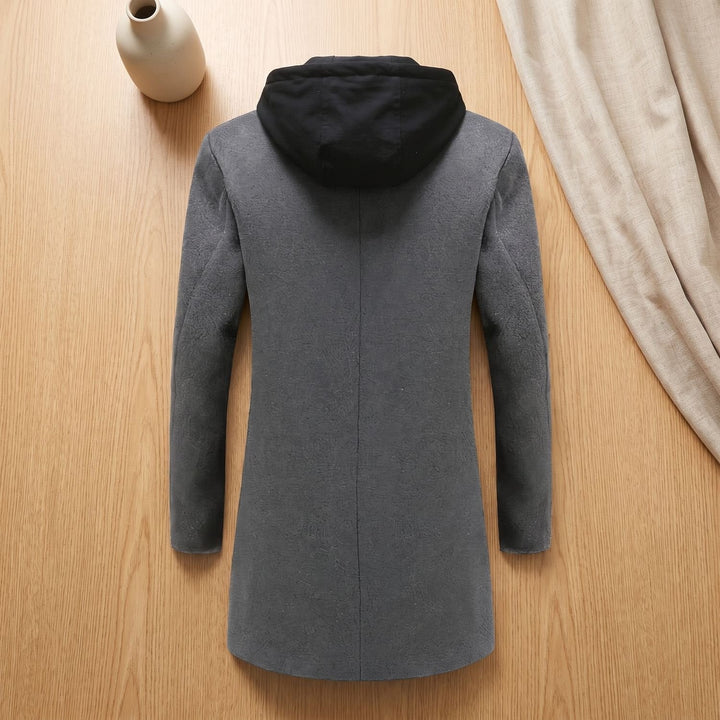 Dylan | Men's Longline Trench Coat with Hood and Notch Lapels