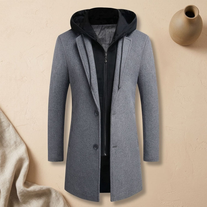 Dylan | Men's Longline Trench Coat with Hood and Notch Lapels