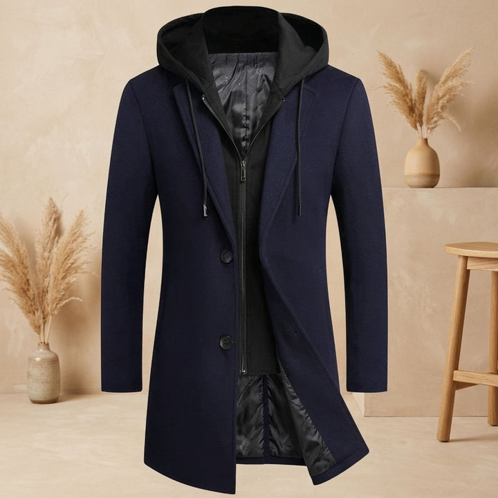 Dylan | Men's Longline Trench Coat with Hood and Notch Lapels