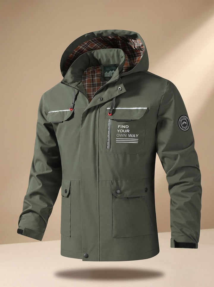 Tom | Men's Water-Repellent Outdoor Jacket with Hood and Multiple Pockets, Black