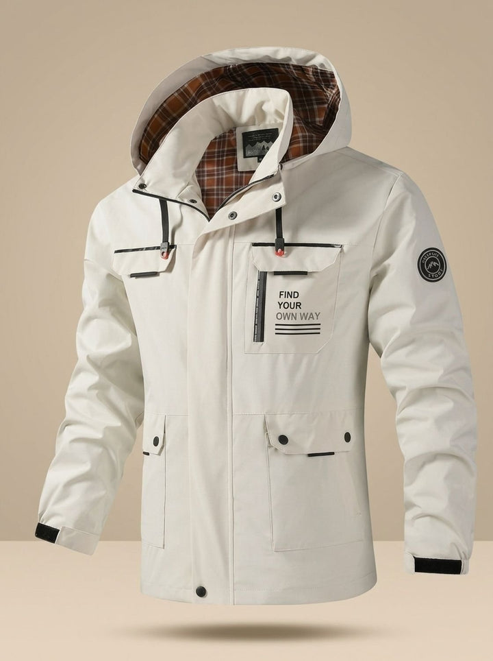 Tom | Men's Water-Repellent Outdoor Jacket with Hood and Multiple Pockets, Black