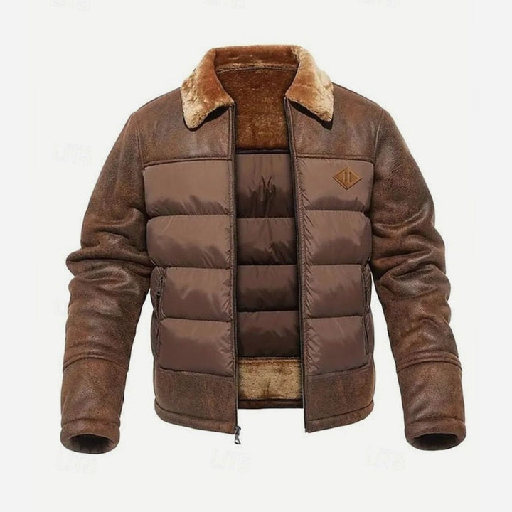 Oliver | Men's Winter Puffer Jacket with Faux Fur Collar and Faux Leather Sleeves