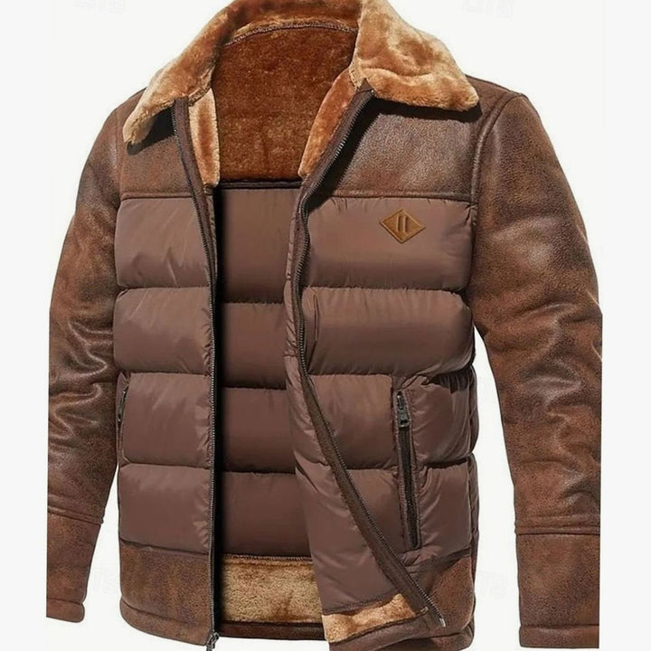 Oliver | Men's Winter Puffer Jacket with Faux Fur Collar and Faux Leather Sleeves