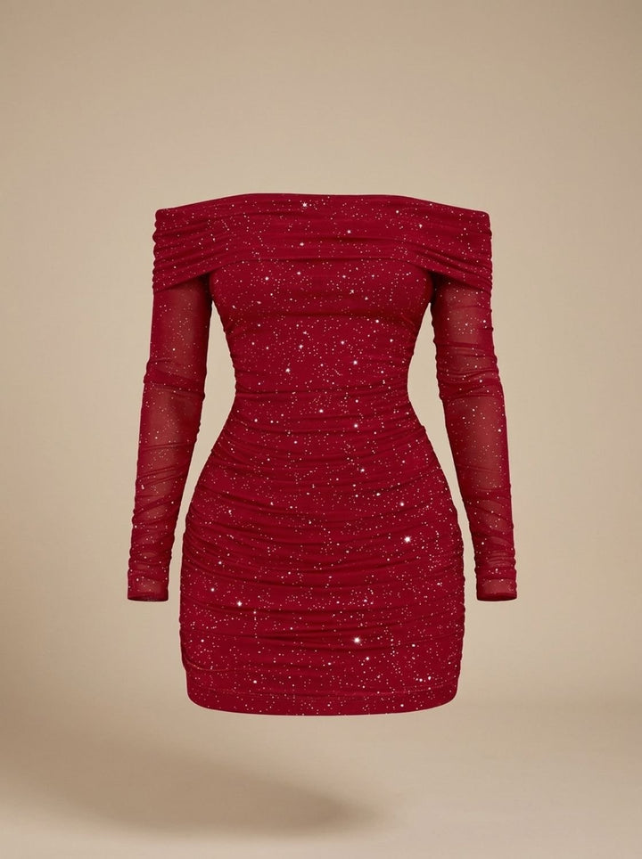 Matilda | Women’s Black Sequin Off-Shoulder Long Sleeve Bodycon Mini Dress