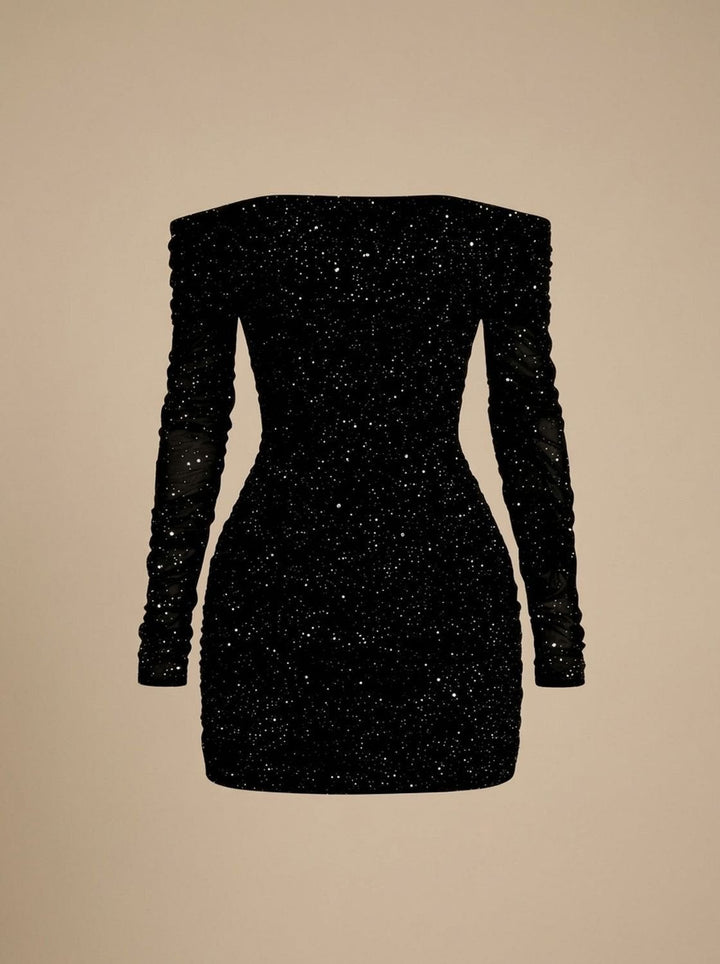 Matilda | Women’s Black Sequin Off-Shoulder Long Sleeve Bodycon Mini Dress