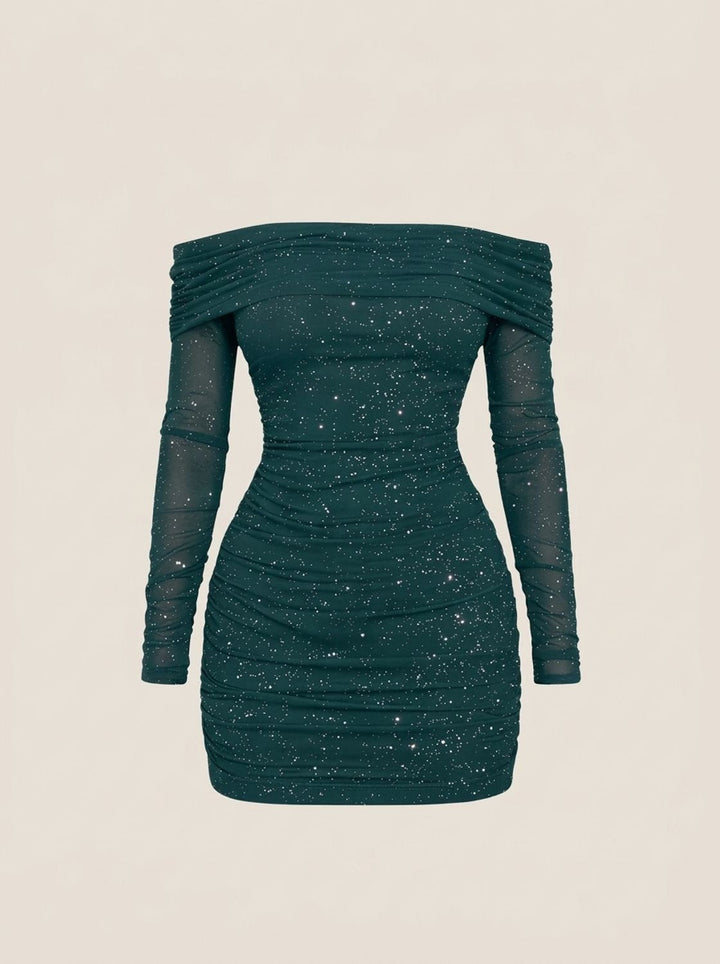 Matilda | Women’s Black Sequin Off-Shoulder Long Sleeve Bodycon Mini Dress