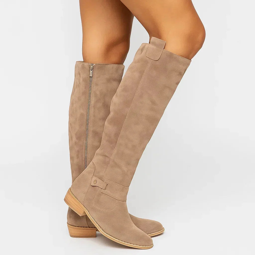 Knee-High Suede Boots with Block Heel for Women