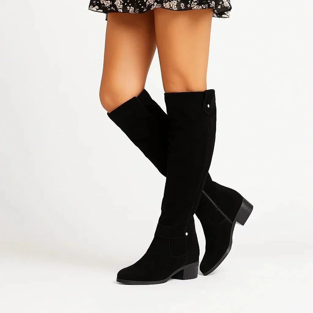 Knee-High Suede Boots with Block Heel for Women