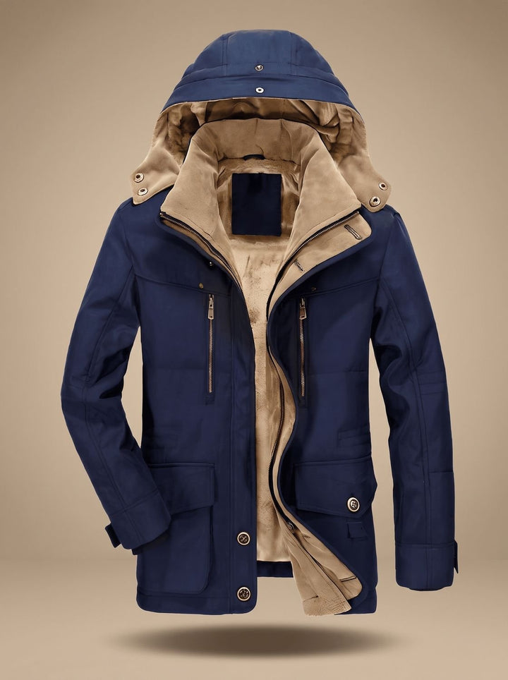 Men's Fleece-Lined Hooded Winter Parka Deep-Pocket Jacket