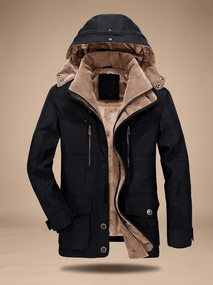 Men's Fleece-Lined Hooded Winter Parka Deep-Pocket Jacket