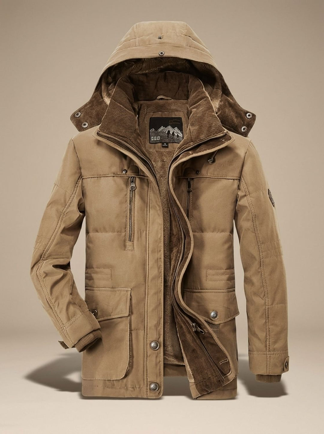 Men's Fleece-Lined Hooded Winter Parka Deep-Pocket Jacket