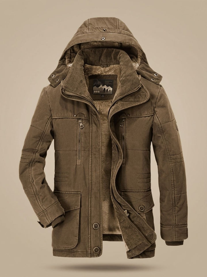 Men's Fleece-Lined Hooded Winter Parka Deep-Pocket Jacket