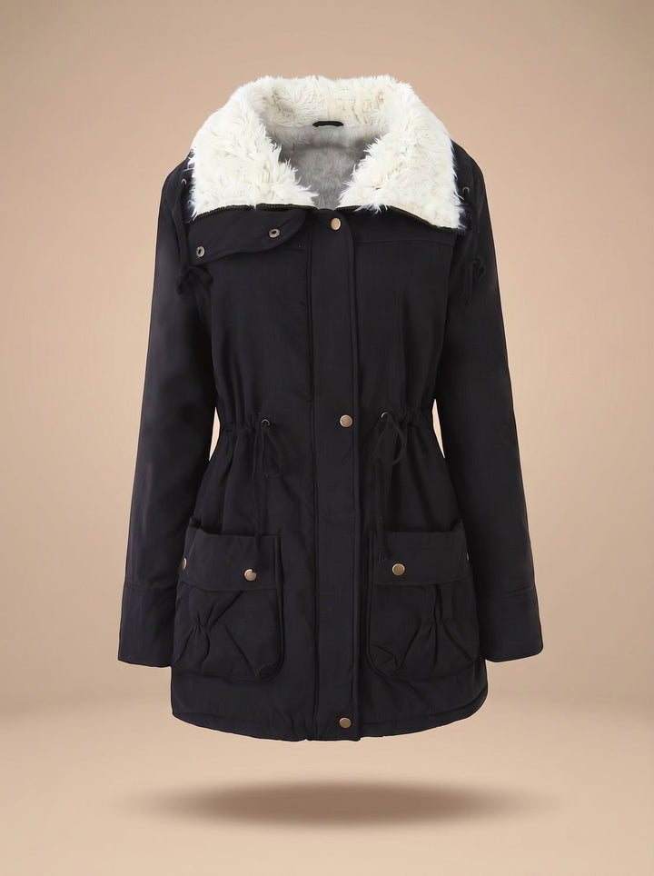 Women's Faux-Fur Collar Drawstring-Waist Mid-Length Winter Parka