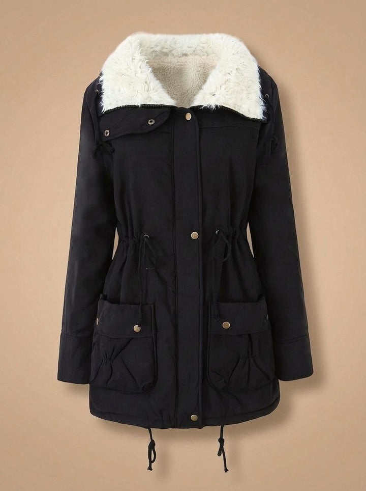 Women's Faux-Fur Collar Drawstring-Waist Mid-Length Winter Parka