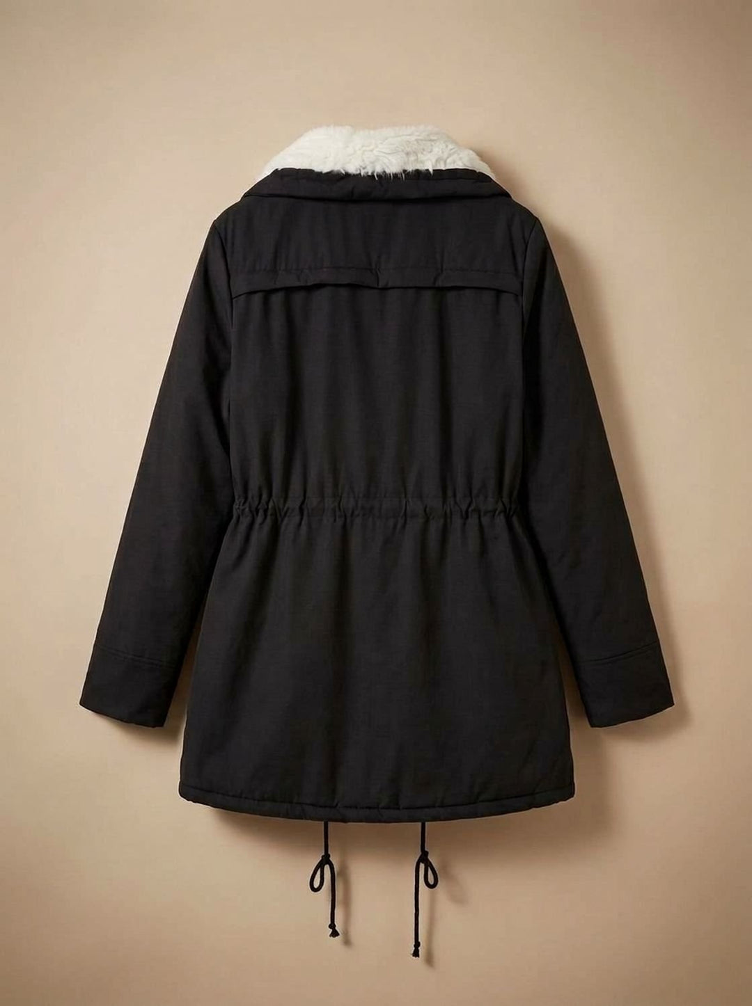 Women's Faux-Fur Collar Drawstring-Waist Mid-Length Winter Parka