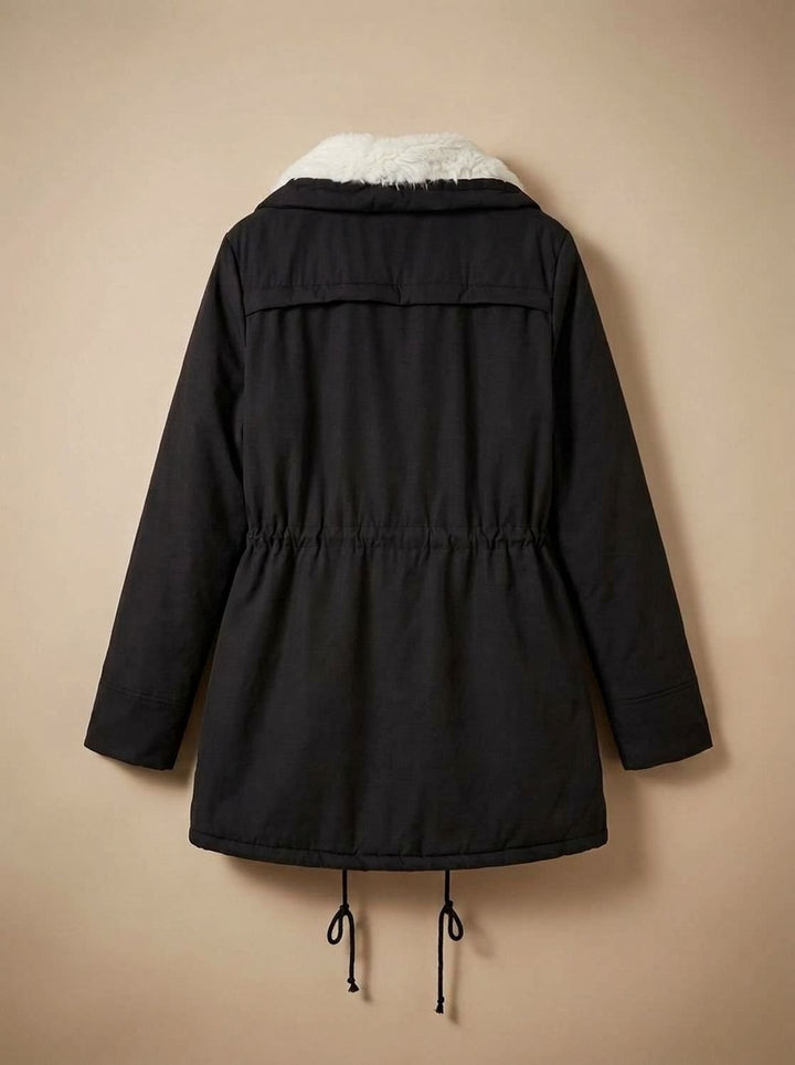 Women's Faux-Fur Collar Drawstring-Waist Mid-Length Winter Parka