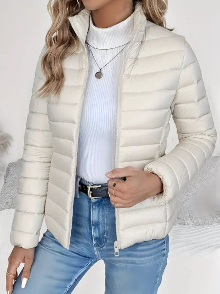 Women's quilted puffer jacket stand collar lightweight