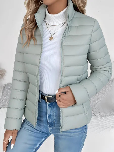 Women's quilted puffer jacket stand collar lightweight