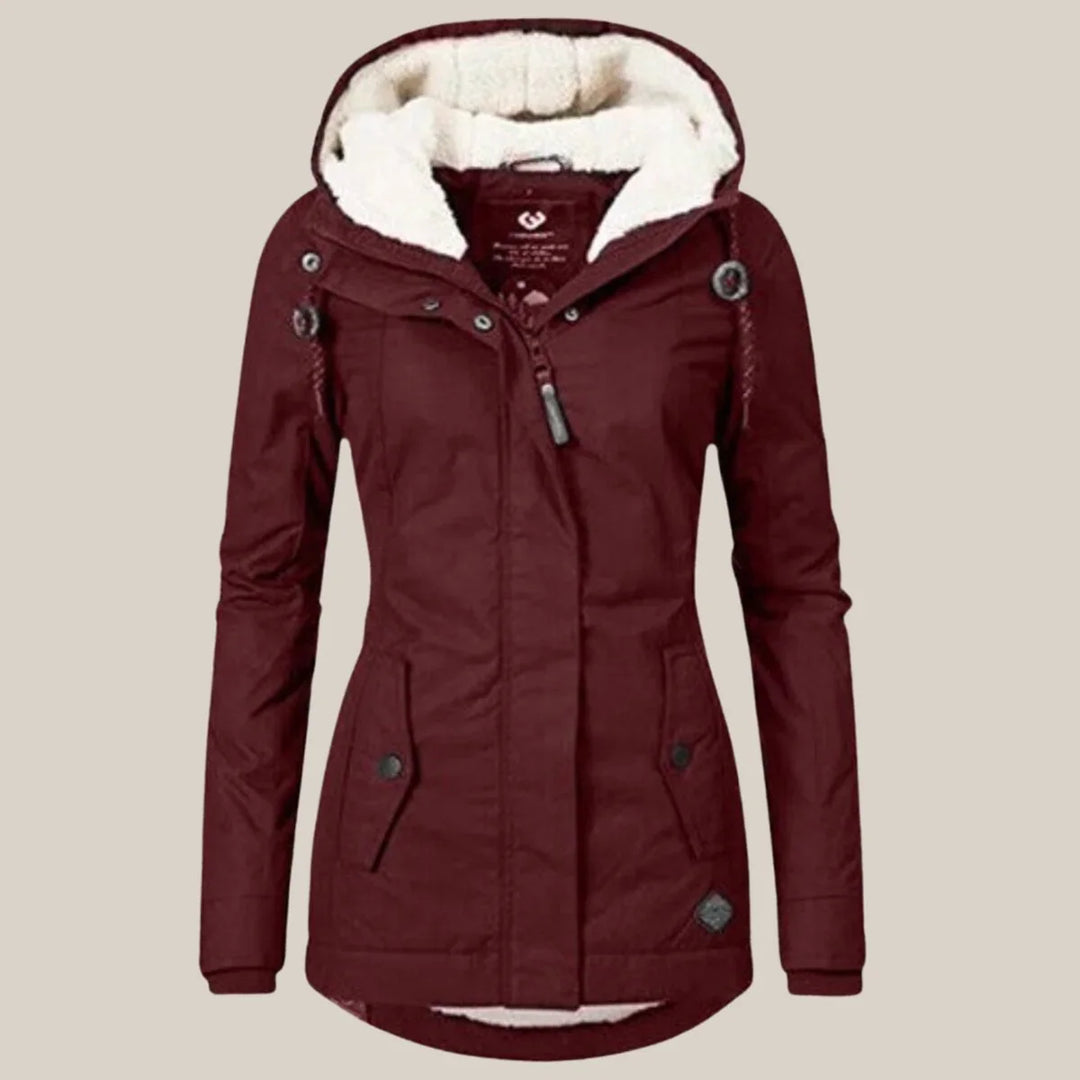 Women's Sherpa-Lined Hooded Quilted Jacket Fleece Winter Coat